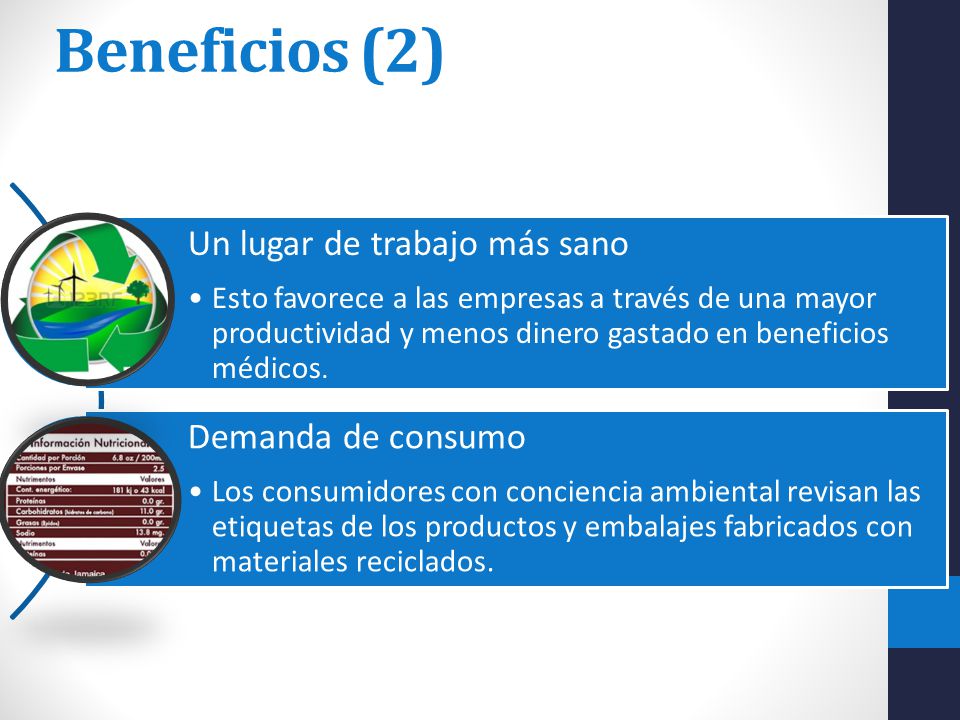 Beneficios (2) Un lugar de trabajo más sano Demanda de consumo
