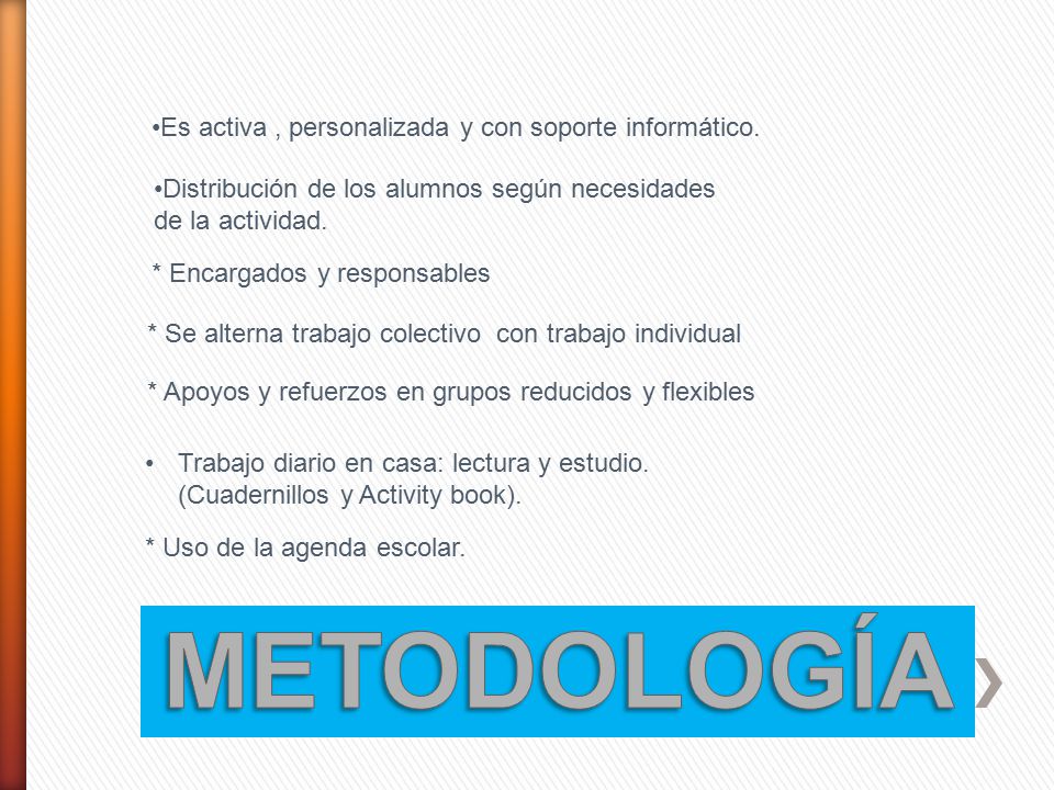 METODOLOGÍA Es activa , personalizada y con soporte informático.