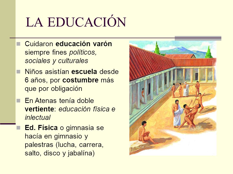 LA EDUCACIÓN Cuidaron educación varón siempre fines políticos, sociales y culturales.