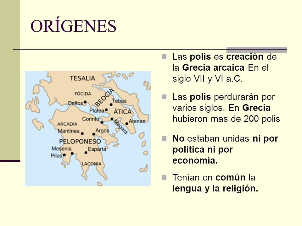 ORÍGENES Las polis es creación de la Grecia arcaica En el siglo VII y VI a.C.