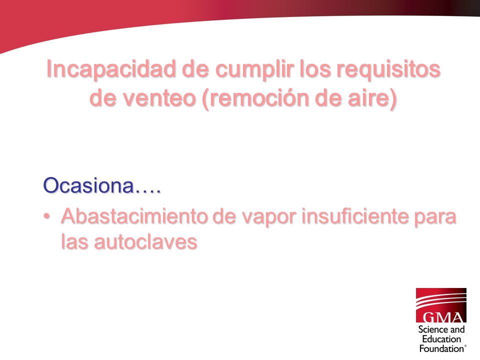 Incapacidad de cumplir los requisitos de venteo (remoción de aire)