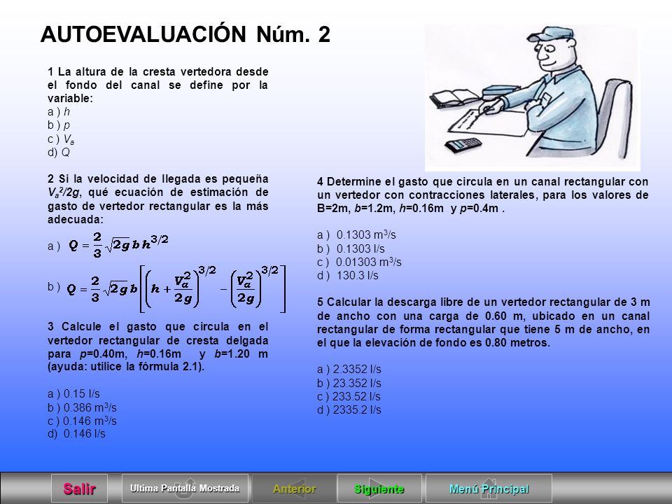 AUTOEVALUACIÓN Núm. 2 1 La altura de la cresta vertedora desde el fondo del canal se define por la variable: