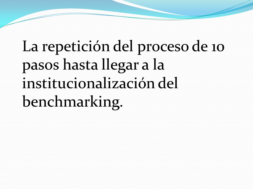 La repetición del proceso de 10 pasos hasta llegar a la institucionalización del benchmarking.