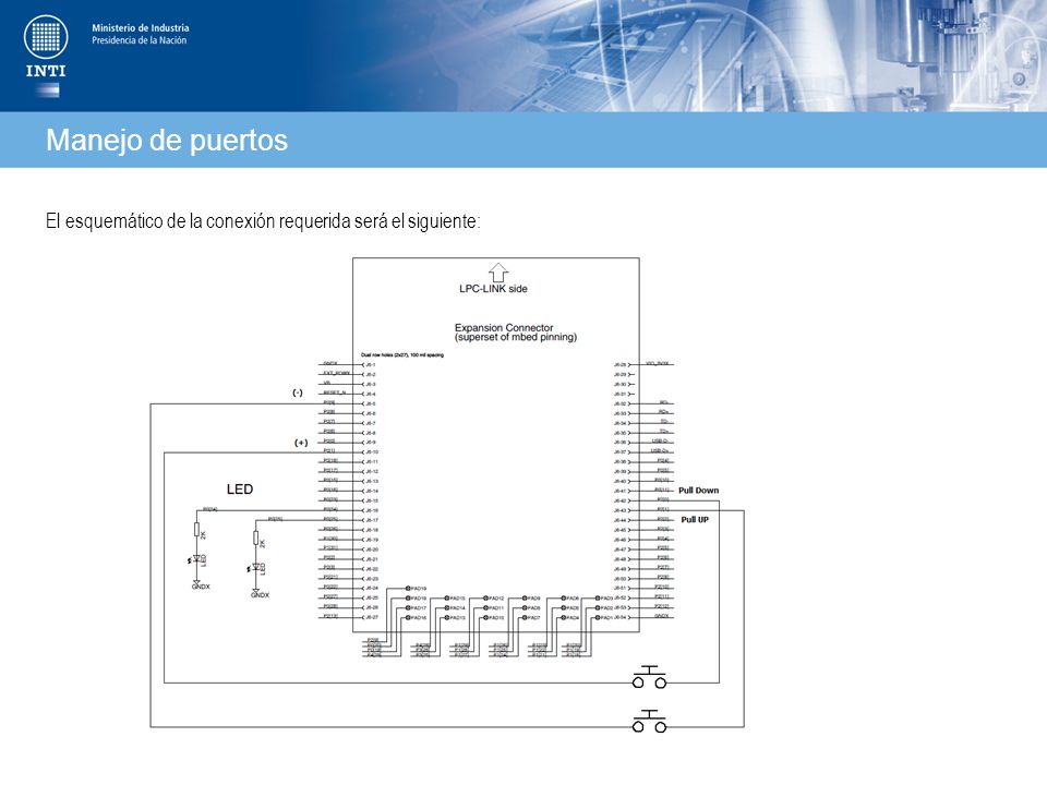 Manejo de puertos El esquemático de la conexión requerida será el siguiente: