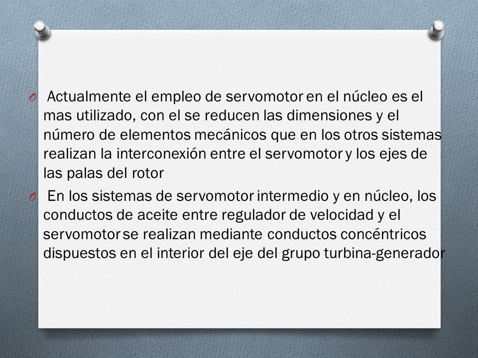 Actualmente el empleo de servomotor en el núcleo es el mas utilizado, con el se reducen las dimensiones y el número de elementos mecánicos que en los otros sistemas realizan la interconexión entre el servomotor y los ejes de las palas del rotor