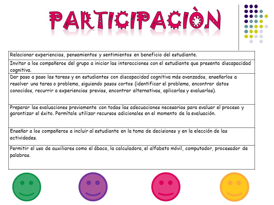 PARTICIPACIÒN Relacionar experiencias, pensamientos y sentimientos en beneficio del estudiante.