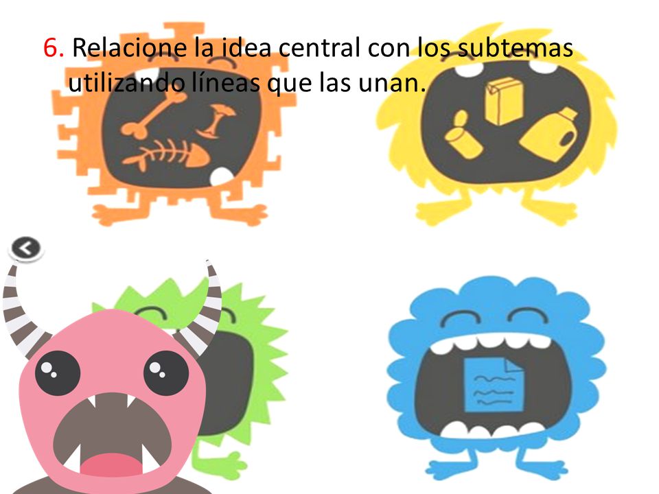 6. Relacione la idea central con los subtemas utilizando líneas que las unan.