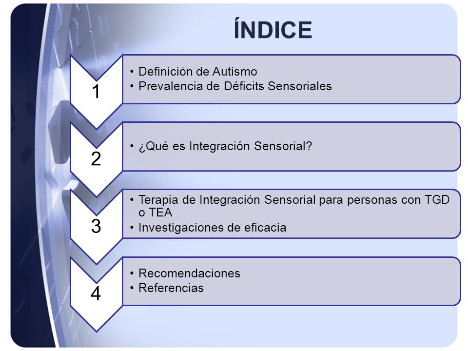 ÍNDICE 1. Definición de Autismo. Prevalencia de Déficits Sensoriales. 2. ¿Qué es Integración Sensorial