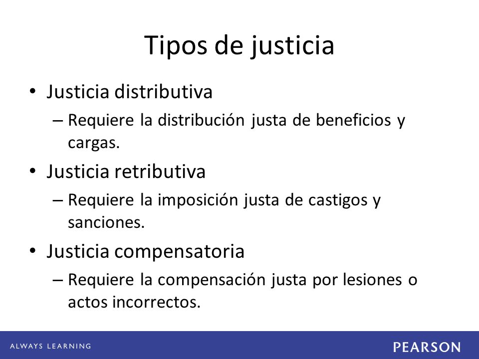 Tipos de justicia Justicia distributiva Justicia retributiva