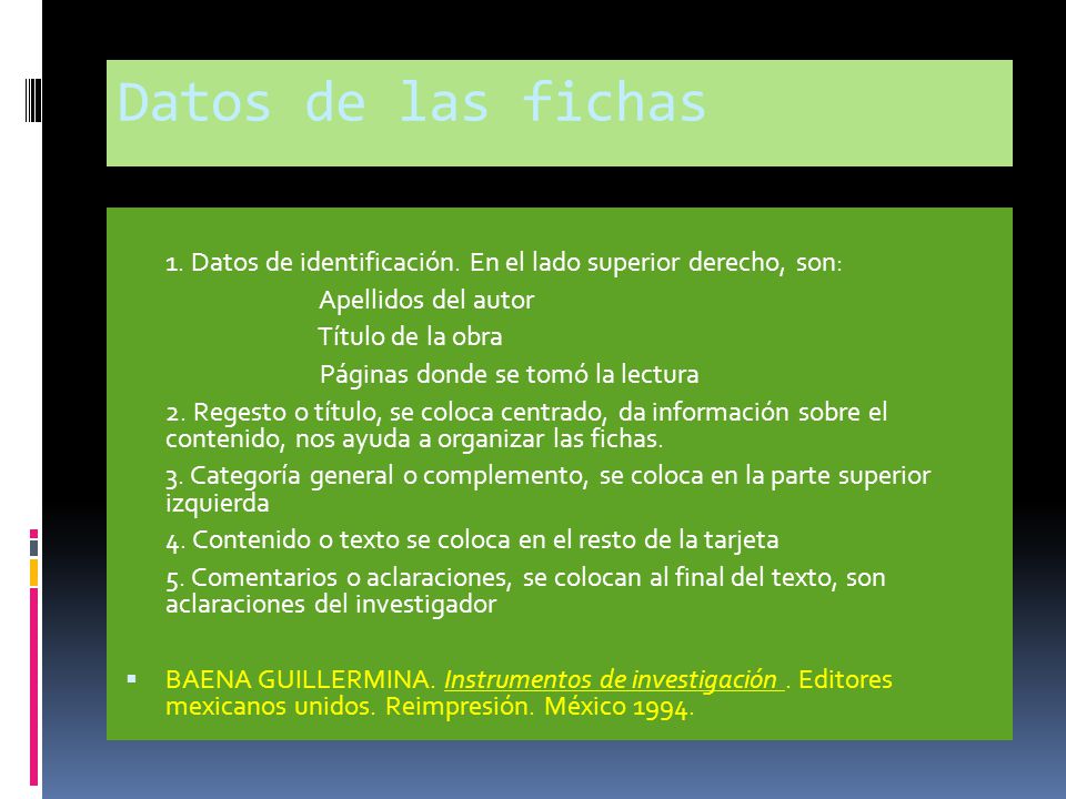 Datos de las fichas 1. Datos de identificación. En el lado superior derecho, son: Apellidos del autor.