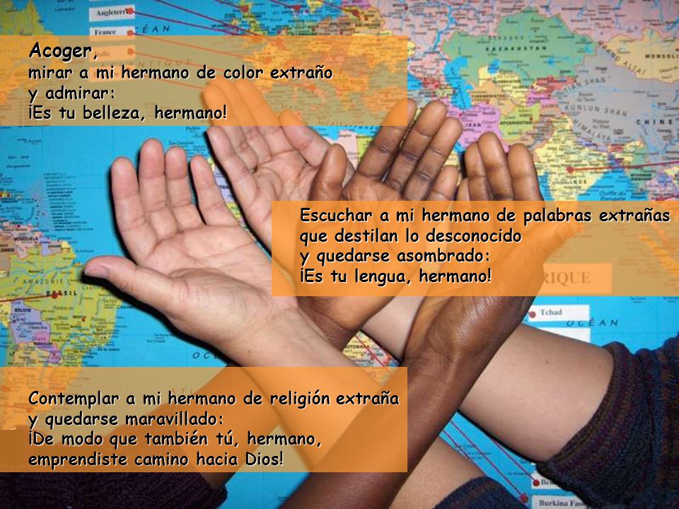 Acoger, mirar a mi hermano de color extraño y admirar: ¡Es tu belleza, hermano!