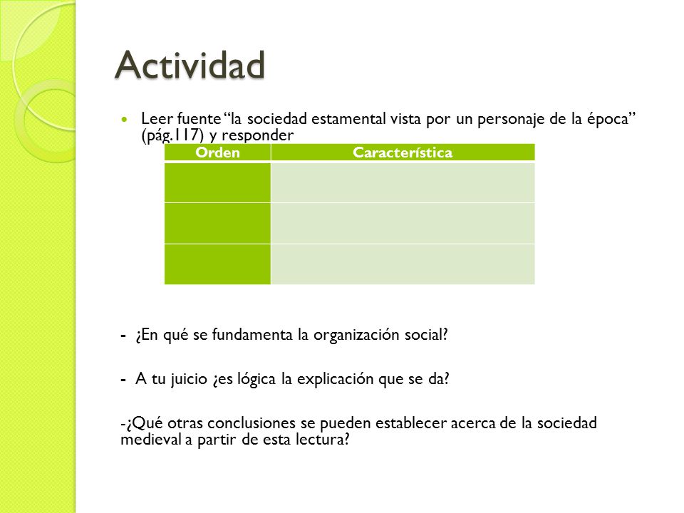 Actividad Leer fuente la sociedad estamental vista por un personaje de la época (pág.117) y responder.