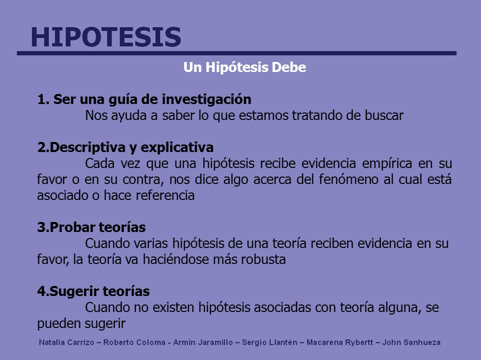 Un Hipótesis Debe Ser una guía de investigación. Nos ayuda a saber lo que estamos tratando de buscar.