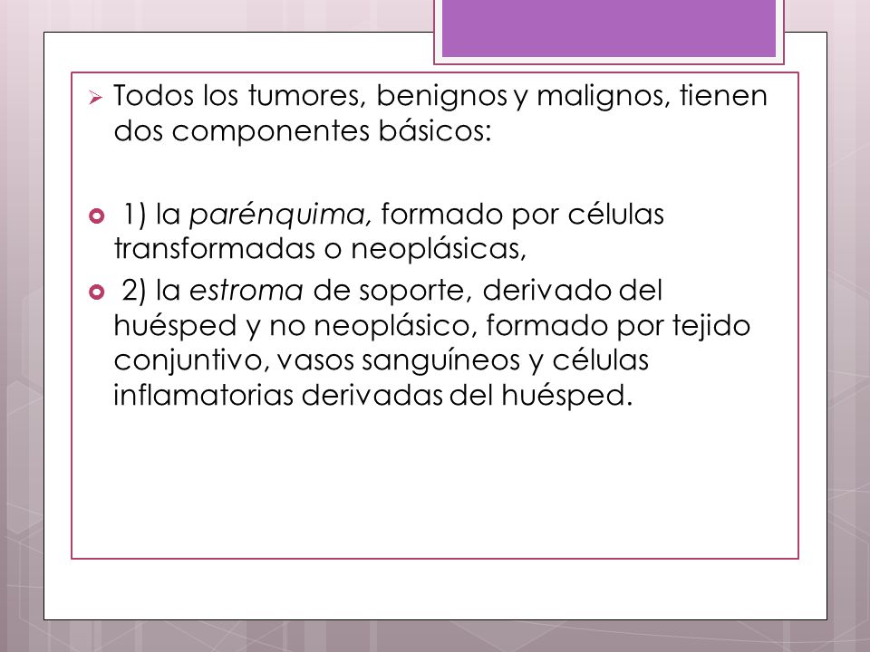 Todos los tumores, benignos y malignos, tienen dos componentes básicos: