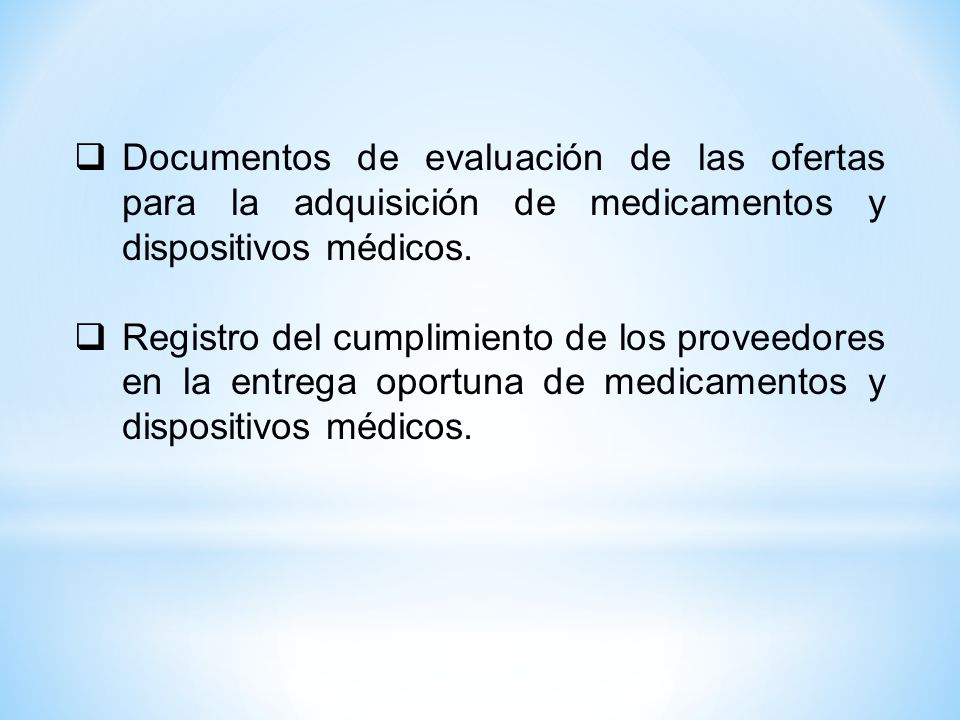 Documentos de evaluación de las ofertas para la adquisición de medicamentos y dispositivos médicos.