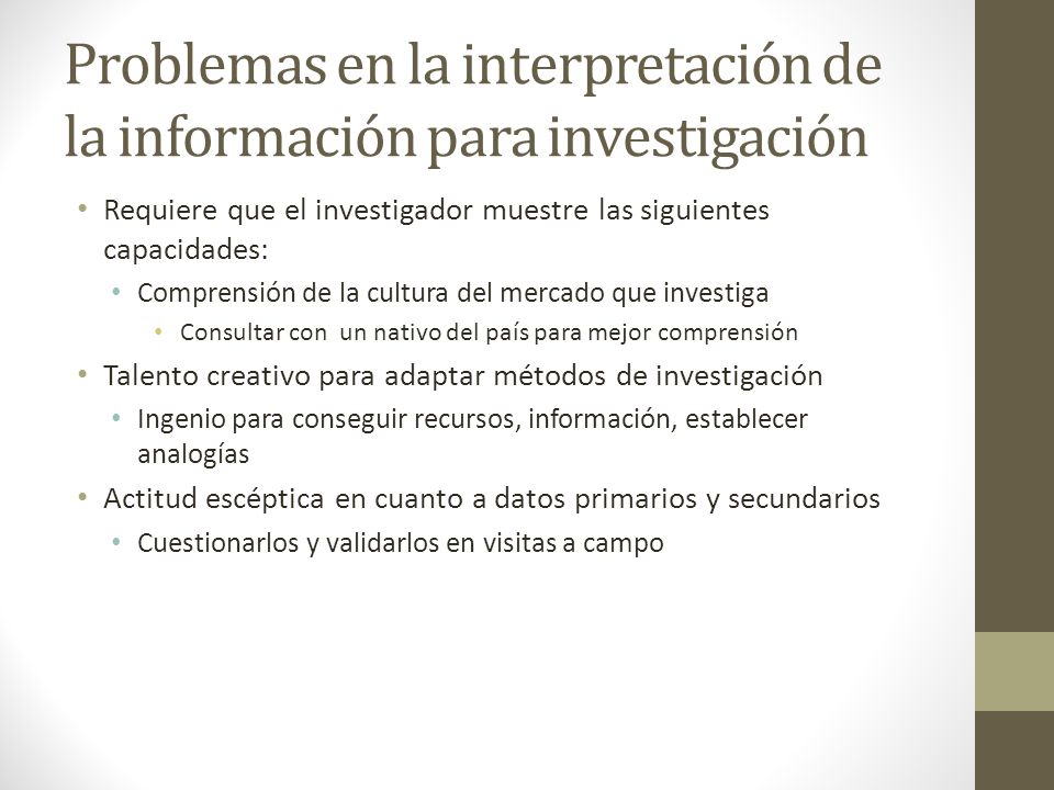 Problemas en la interpretación de la información para investigación