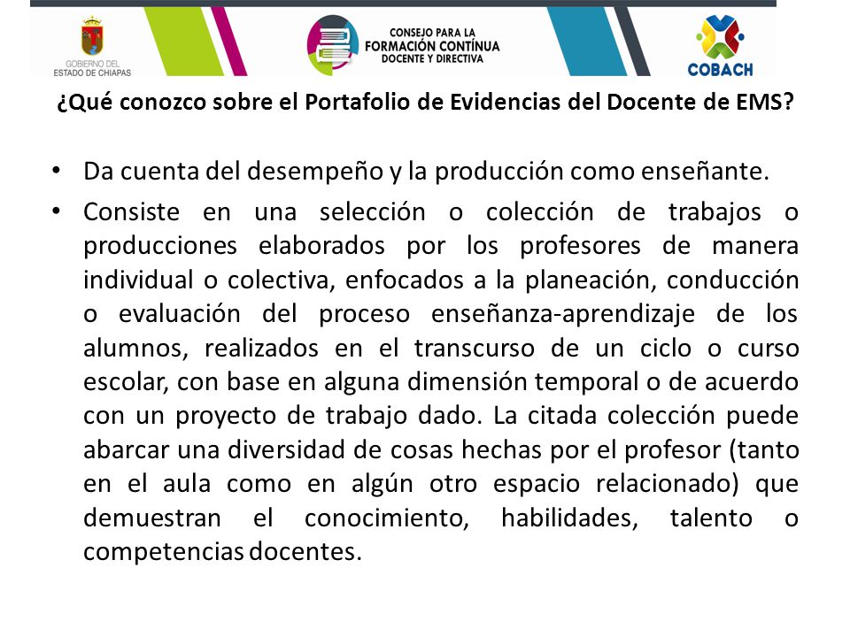 ¿Qué conozco sobre el Portafolio de Evidencias del Docente de EMS