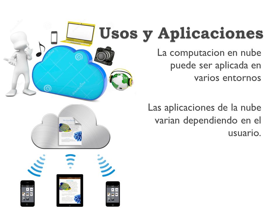 Usos y Aplicaciones La computacion en nube puede ser aplicada en varios entornos.
