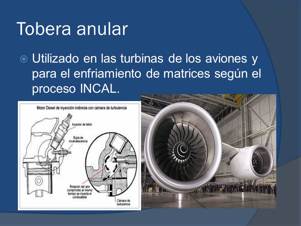 Tobera anular Utilizado en las turbinas de los aviones y para el enfriamiento de matrices según el proceso INCAL.