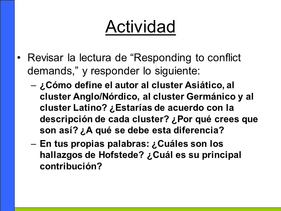 Actividad Revisar la lectura de Responding to conflict demands, y responder lo siguiente:
