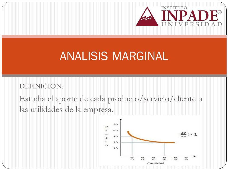 ANALISIS MARGINAL DEFINICION: Estudia el aporte de cada producto/servicio/cliente a las utilidades de la empresa.