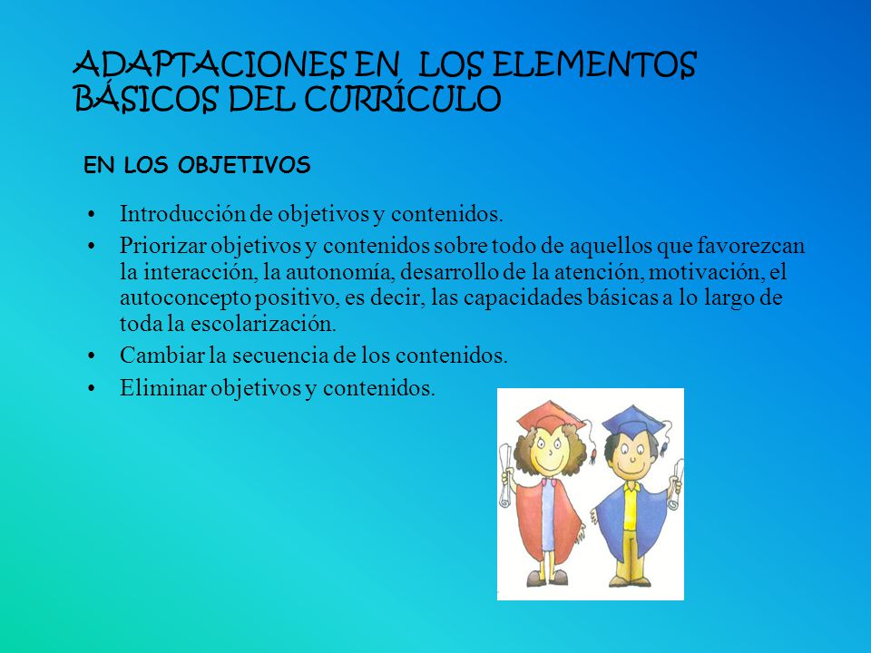 ADAPTACIONES EN LOS ELEMENTOS BÁSICOS DEL CURRÍCULO EN LOS OBJETIVOS