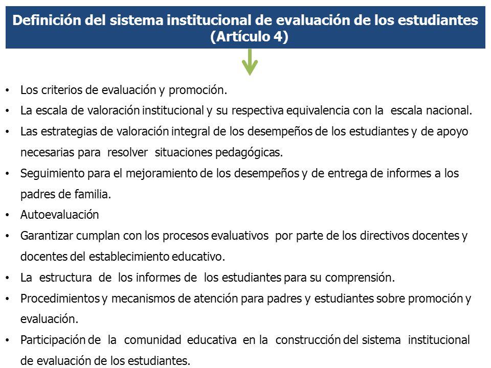 Definición del sistema institucional de evaluación de los estudiantes (Artículo 4)