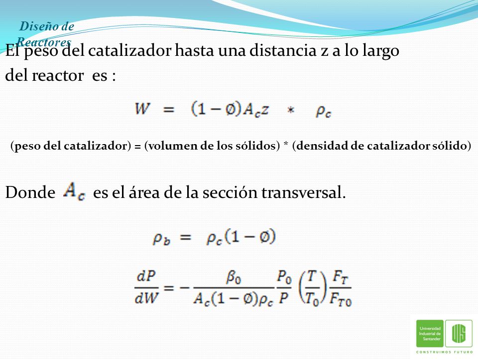 El peso del catalizador hasta una distancia z a lo largo