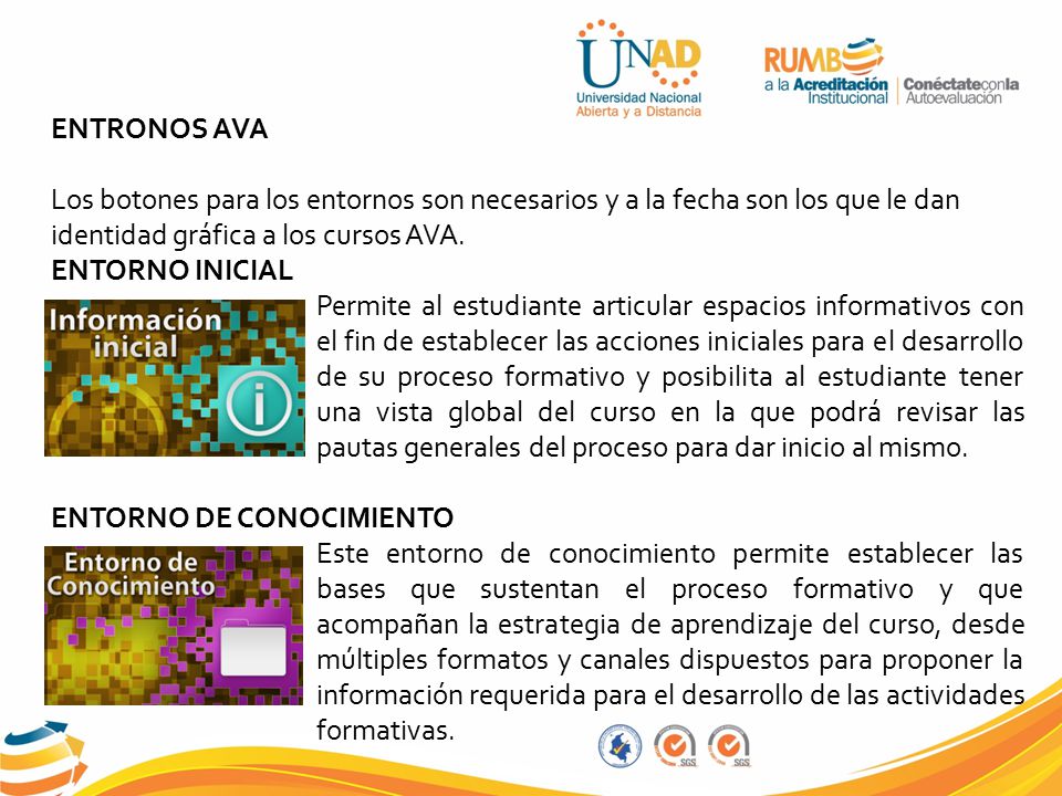 ENTRONOS AVA Los botones para los entornos son necesarios y a la fecha son los que le dan identidad gráfica a los cursos AVA.