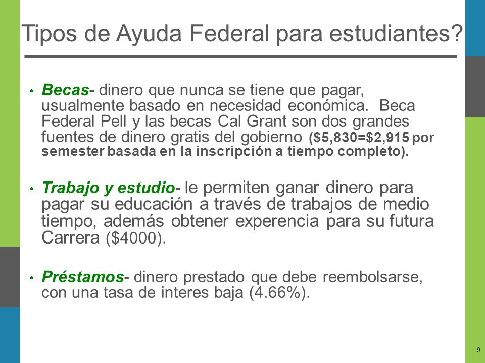 Tipos de Ayuda Federal para estudiantes