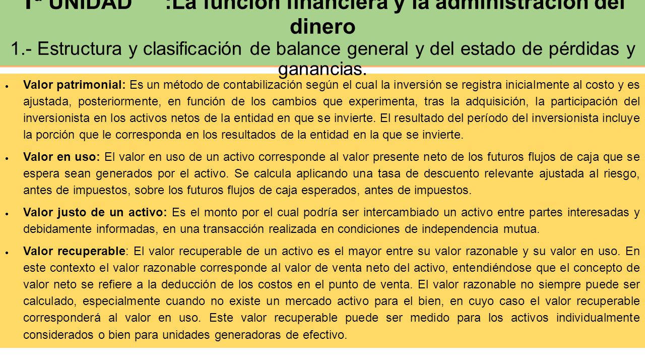 2ª UNIDAD : Definición de Cuentas de activo, pasivos, patrimonio, ingresos y gastos.