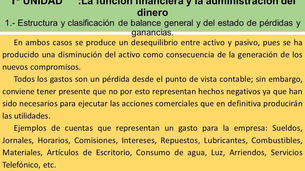 2ª UNIDAD : Definición de Cuentas de activo, pasivos, patrimonio, ingresos y gastos.