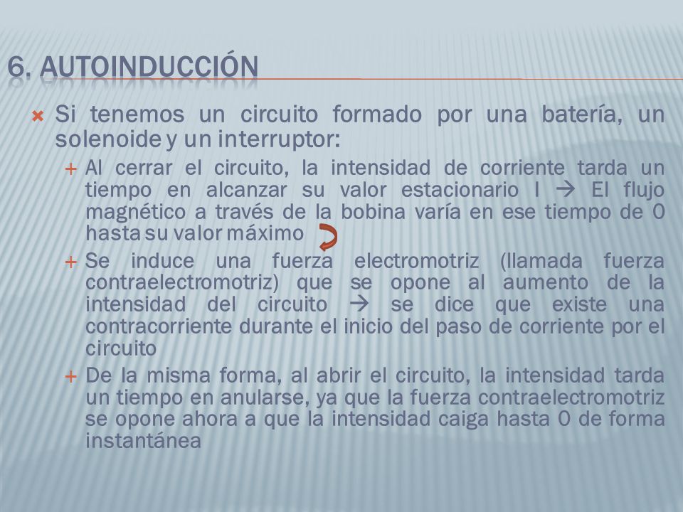 6. AUTOINDUCCIÓN Si tenemos un circuito formado por una batería, un solenoide y un interruptor: