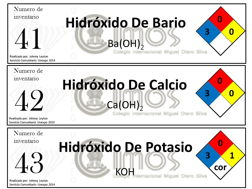 Hidróxido De Bario Hidróxido De Calcio Hidróxido De Potasio Ba(OH)2