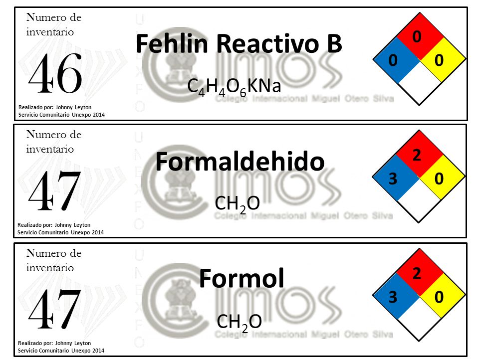 Fehlin Reactivo B Formaldehido Formol C4H4O6KNa CH2O CH2O