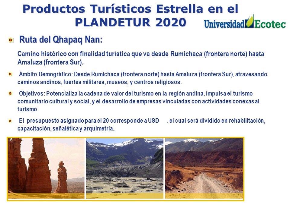 Productos Turísticos Estrella en el PLANDETUR 2020