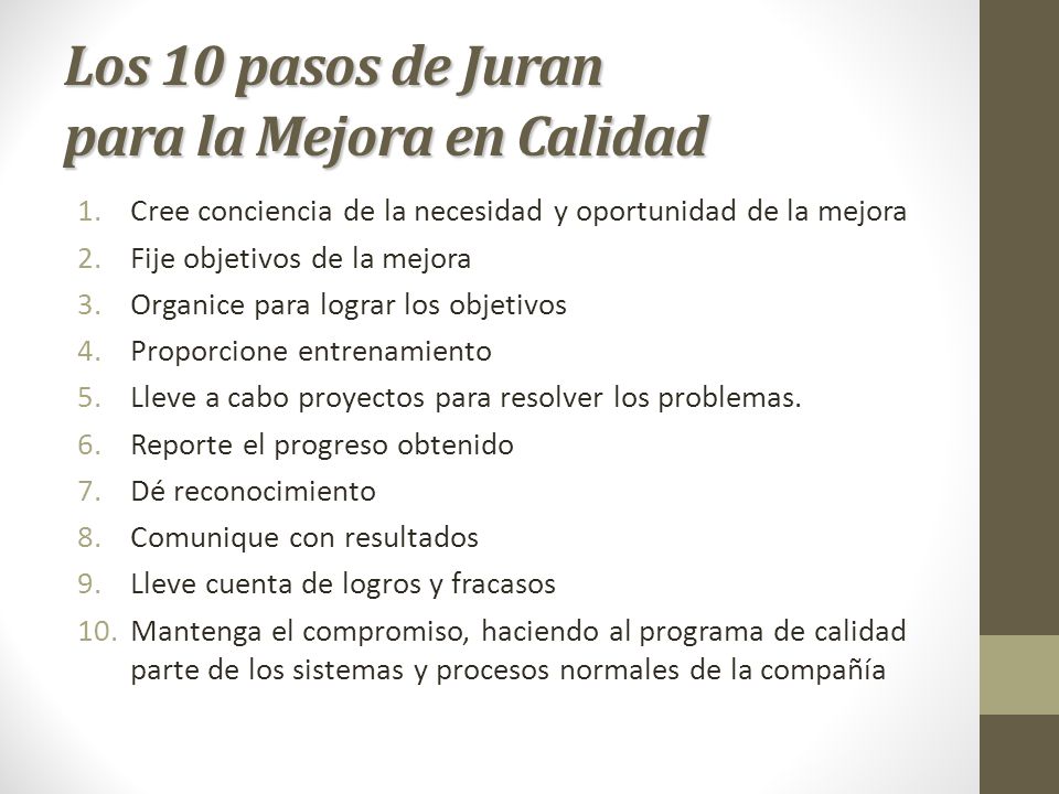 Los 10 pasos de Juran para la Mejora en Calidad