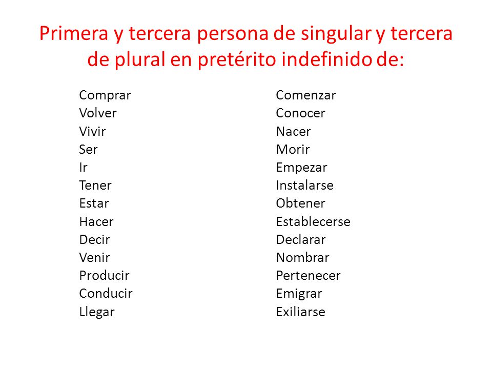 Primera y tercera persona de singular y tercera de plural en pretérito indefinido de:
