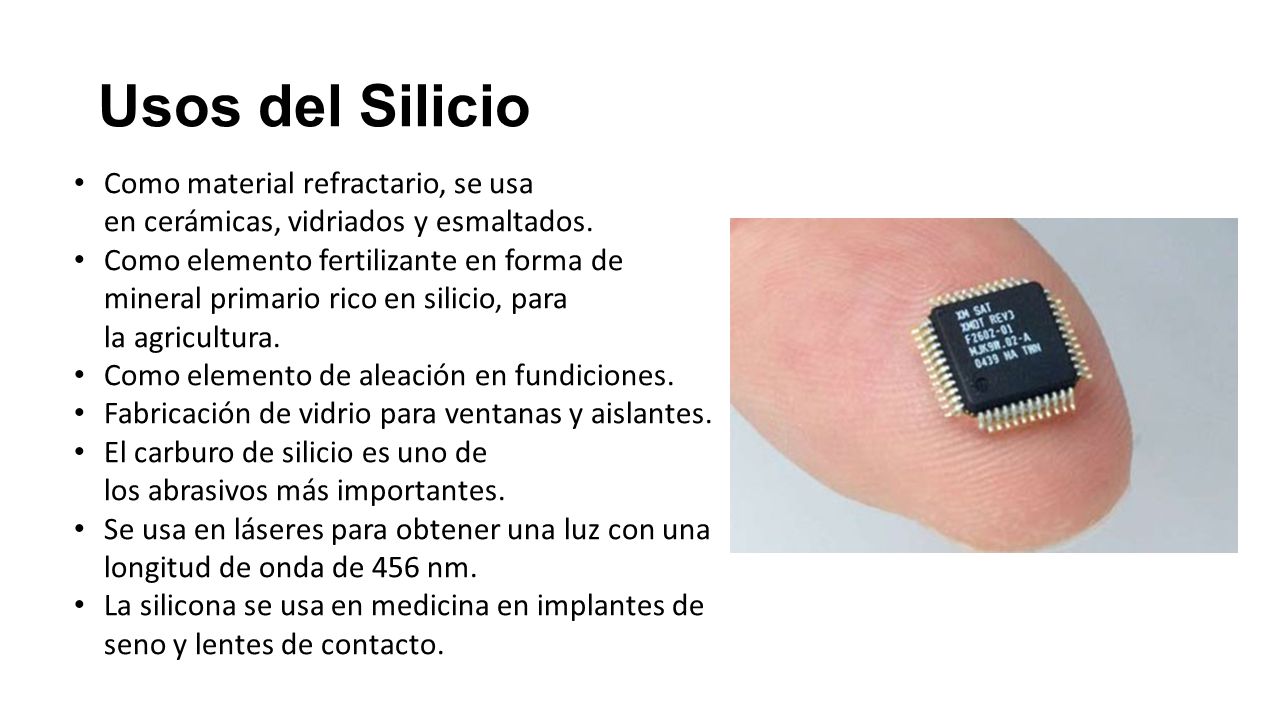 Usos del Silicio Como material refractario, se usa en cerámicas, vidriados y esmaltados.
