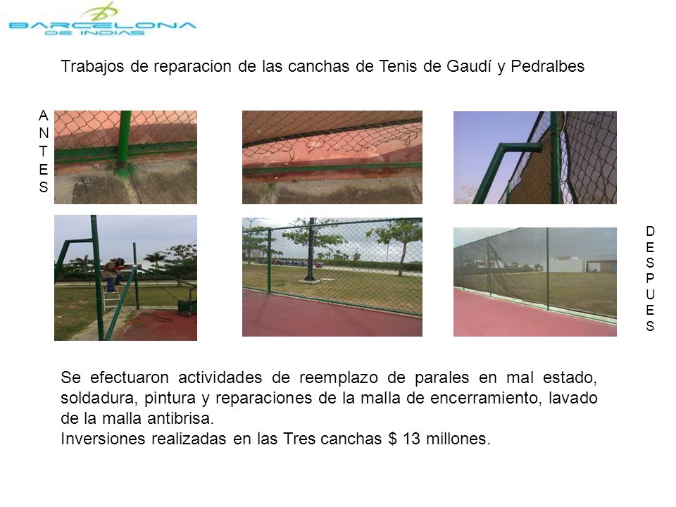 Trabajos de reparacion de las canchas de Tenis de Gaudí y Pedralbes