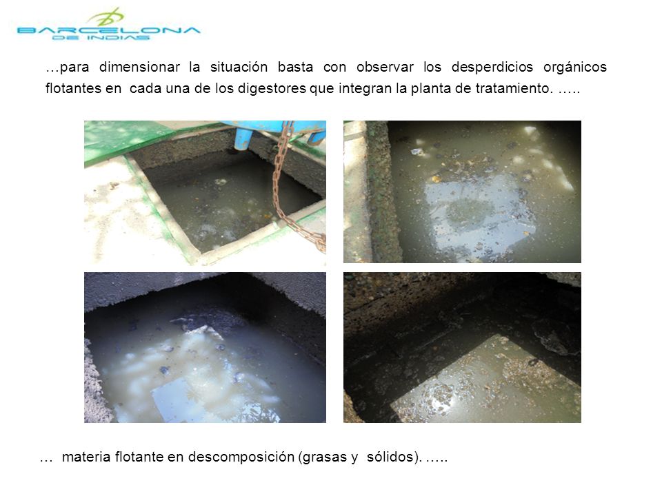 …para dimensionar la situación basta con observar los desperdicios orgánicos flotantes en cada una de los digestores que integran la planta de tratamiento. …..