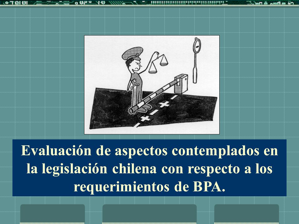 Evaluación de aspectos contemplados en la legislación chilena con respecto a los requerimientos de BPA.
