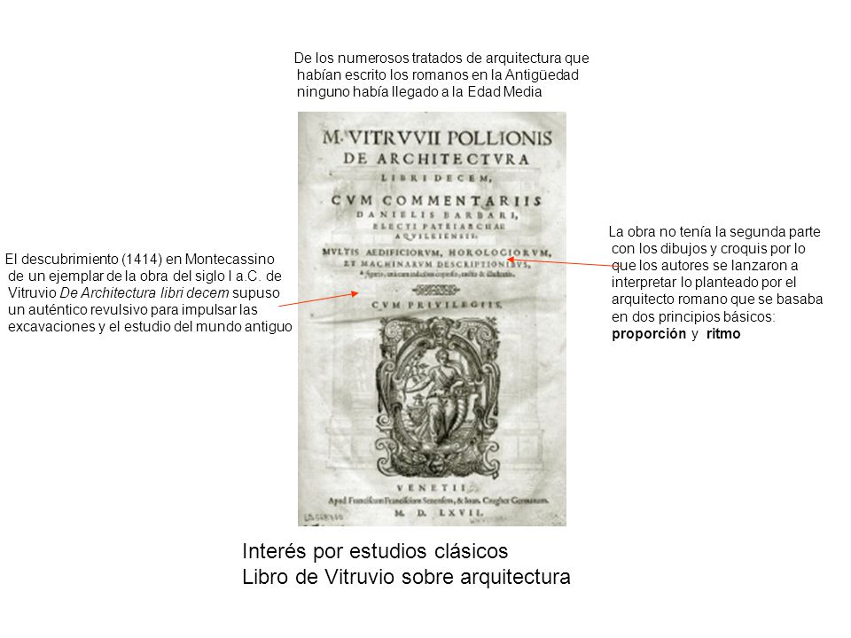 Interés por estudios clásicos Libro de Vitruvio sobre arquitectura