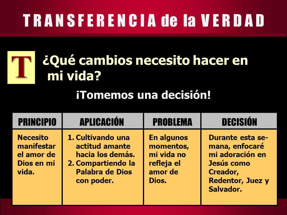 T R A N S F E R E N C I A de la V E R D A D