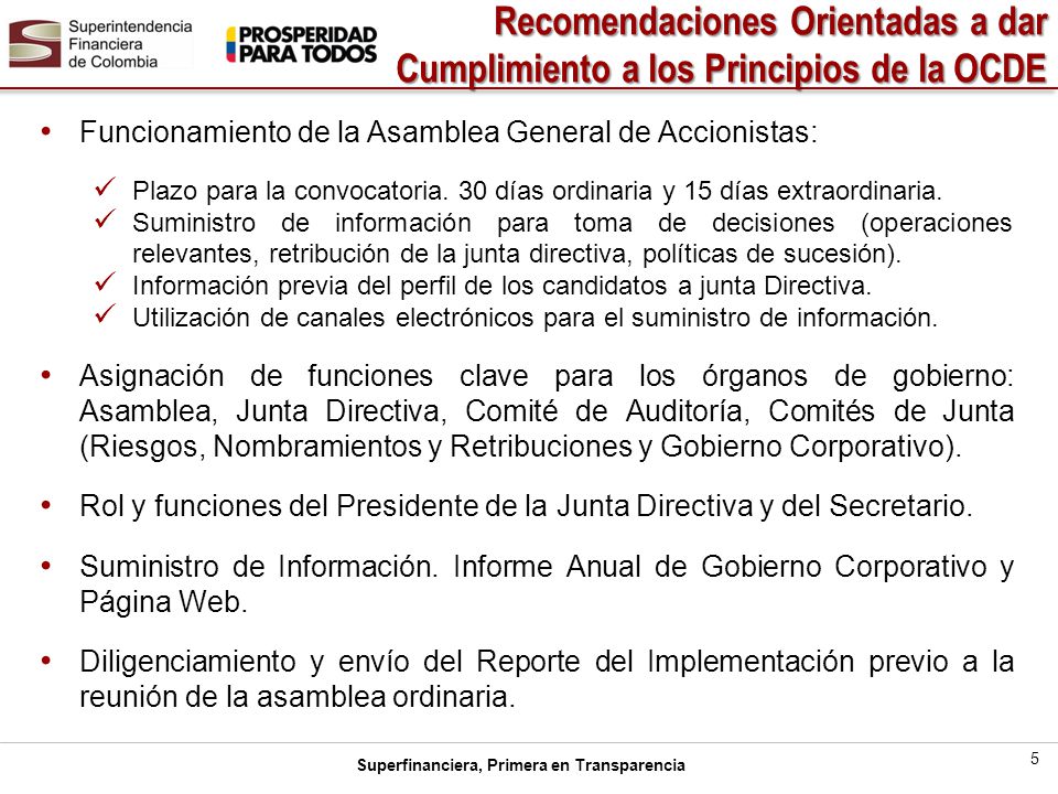 Recomendaciones Orientadas a dar Cumplimiento a los Principios de la OCDE