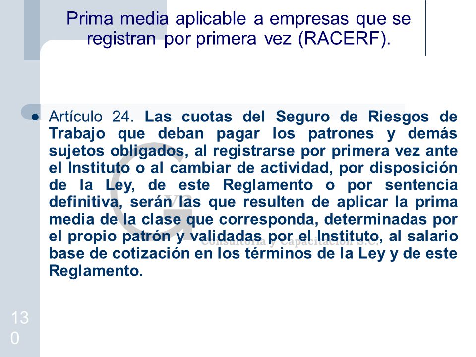 Prima media aplicable a empresas que se registran por primera vez (RACERF).