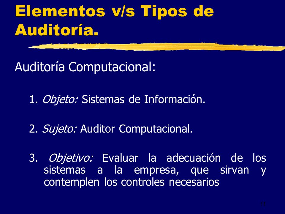Elementos v/s Tipos de Auditoría.