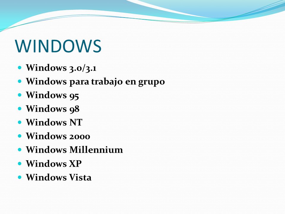 WINDOWS Windows 3.0/3.1 Windows para trabajo en grupo Windows 95