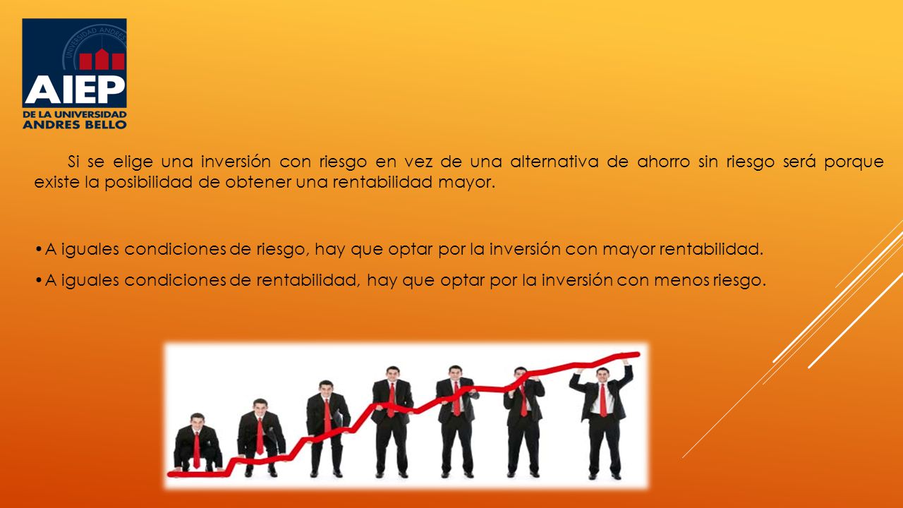 Si se elige una inversión con riesgo en vez de una alternativa de ahorro sin riesgo será porque existe la posibilidad de obtener una rentabilidad mayor.