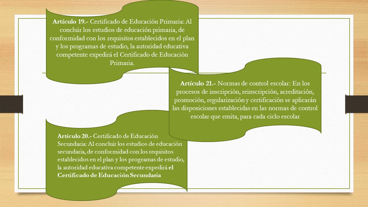 Artículo 19.- Certificado de Educación Primaria: Al concluir los estudios de educación primaria, de conformidad con los requisitos establecidos en el plan y los programas de estudio, la autoridad educativa competente expedirá el Certificado de Educación Primaria.